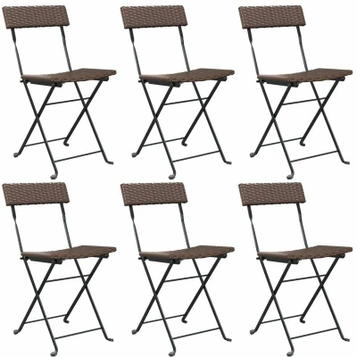 Image of vidaXL Folding Bistro Chairs 6 pcs Brown Poly Rattan and Steel