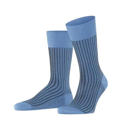 Image of FALKE Men&#039;s Oxford Stripe M SO Cotton Patterned 1 Pair Socks, Blue (Cornflower 6554), 8.5 9.5