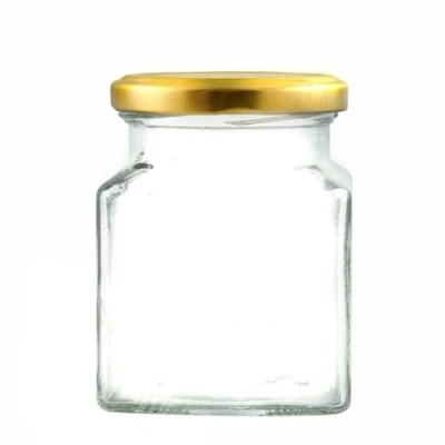 Image of 282 ml Square Glass Jam Jars for Preserving, Pickle, Chutney, Relish, and Marmalade (Gold Lid, Pack of 100)