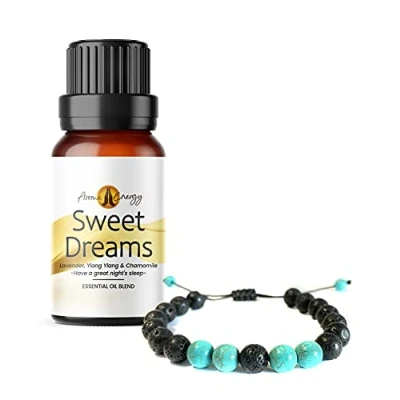Image of Lava Stone Aromatherapy Diffuser Bracelet and Sweet Dreams Essential Oil 10ml (Blend of Lavender, Ylang &amp; Chamomile)