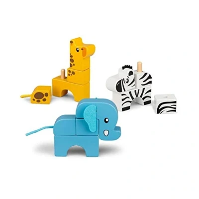 Image of Tobar 38183 Wooden Stack and Play Safari Animals, Assorted Designs Colours, Small