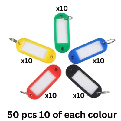 Image of 50 PCS Key Tags,Key Fobs Labels Rings Name Tags with Split Ring Paper Plastic Heavy Duty for Luggage Pet Id Office 5 Colour