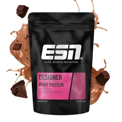 Image of ESN Designer Whey Protein Powder, Chocolate, 1000 g, 2.2 lbs, 33 Servings Muscle Building and Recovery Powder Made in Germany, Laboratory Tested