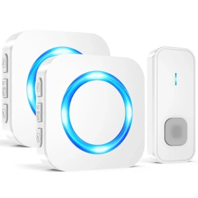 Image of SURFOU Wireless Doorbell, Waterproof Twin Door Bells Cordless 2 Plug in Entry Battery Operated 1,300ft Range Chime Kit with Receivers, LED Flash, 55 Ringers, 5 Volume, White