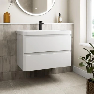Image of Affine® 600mm Vanity Unit Wash Basin Sink Bathroom Wall Mounted Storage Cabinet Cupboard Cloakroom, Soft Close Drawers, White Gloss