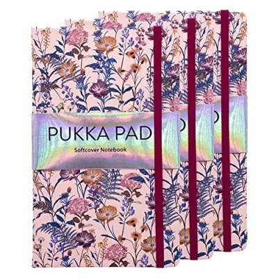 Image of Pukka Pad Bloom Softcover Notebook 21 x 13cm Pack of 3 Floral Designs, Cream