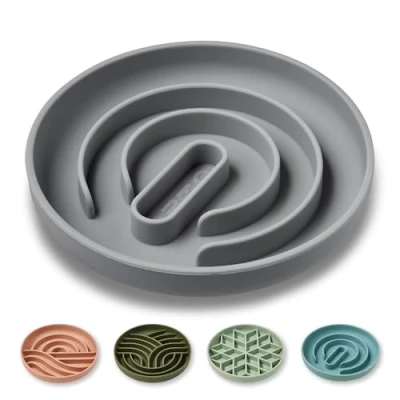 Image of OHMO Slow Feeder Dog Bowl, Silicone Bowls with Suction Cup Down Eating for Cat Puppy, Healthy Anti Choking Slip Eco friendly (Charcoal)