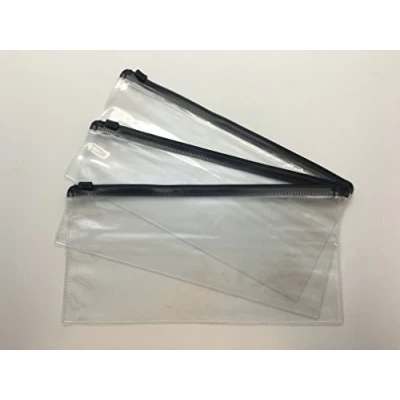 Image of Pack of 12 DL Black Zip Zippy Bags Document Clear Plastic Transparent Storage Wallet by Janrax