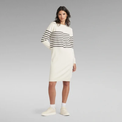Image of G STAR RAW Women&#039;s Broken Stripe Knitted Dress , Beige/khaki (antique white D24515 D563 G286), XL