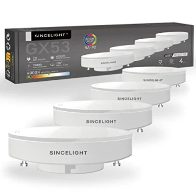 Image of SINCELIGHT LED GX53 Cabinet Light Reflector Bulb, 7W (50 60W Equivalents), Neutral White 4000K, Adapt to Fixture, Kitchen Units, Display Cabinets and Under shelf lighting, Pack of 4