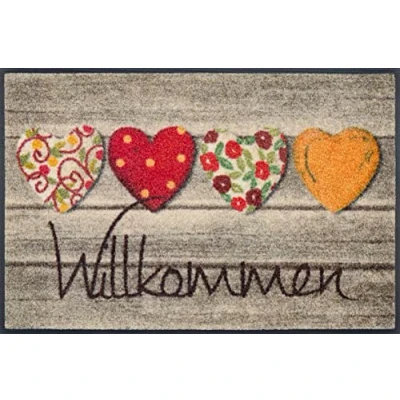 Image of wash+dry Doormat with German Text Welkommen Greetings 50 x 75 cm, Washable inside and outside