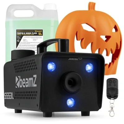 Image of beamz S553L halloween Smoke Machine Pumpkin Fog with LED Lights, 5L Fluid &amp; Balloon Create Spooky Effects Plastic Decorations Remote Control