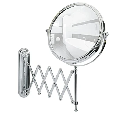 Image of WENKO Wall Mounted Cosmetic Mirror Telescope Deluxe Height Adjustable, Swivel Function, Reflecting Surface ø 19 cm 500% Magnifying Effect, Steel, 23 x 38 50 cm, Chrome