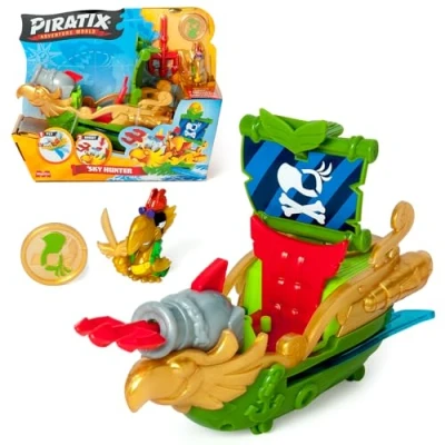 Image of Piratix, ADVENTURE WORLD Sky Hunter pirate ship, in the shape of a parrot, includes 1 treasure, accessory, cannon and projectile