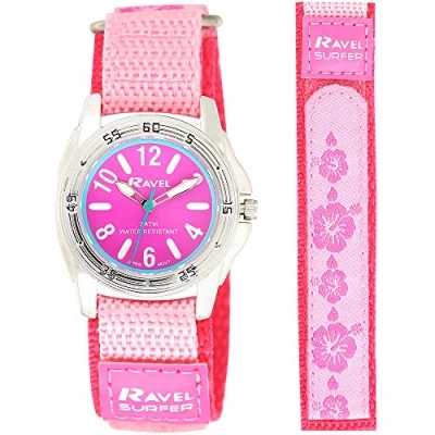 Image of Ravel Deluxe Pink Girls 5ATM Velcro Sports Watch RD124L