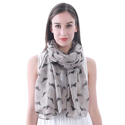 Image of Lina &amp; Lily Rottweiler Dog Print Women&#039;s Large Scarf Shawl (Taupe Grey)(Size: 180cm x 90cm)