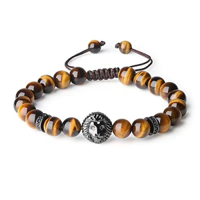 Image of COAI Viking Jewelry Lion Tiger Eye Stone Bracelet for Men Women