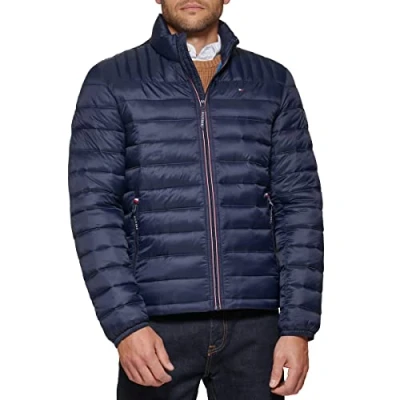 Image of Tommy Hilfiger Men&#039;s Lightweight Down Alternative Packable Puffer Jacket Coat, Midnight, 3XL