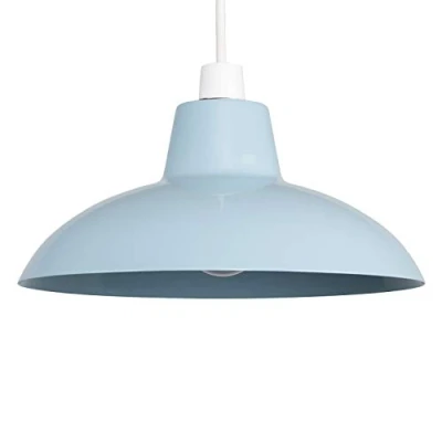 Image of MiniSun Retro Style Gloss Blue Metal Easy Fit Ceiling Pendant Light Shade Complete with a 10w LED Bulb [3000K Warm White]