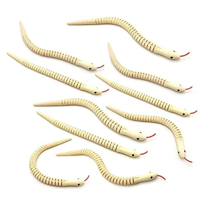 Image of RIKEL 10Pcs 12 Inch Unfinished Wooden Wiggly Snakes Jointed Flexible Snake Animal Crafts Toys for Arts
