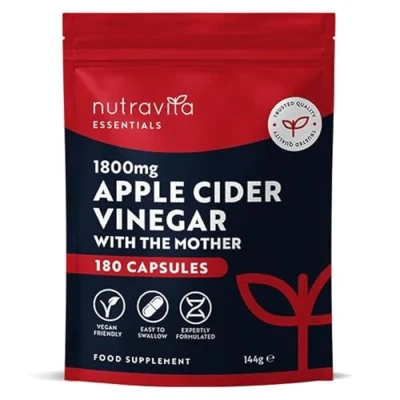 Image of Apple Cider Vinegar Capsules 1800mg ACV with Mother 180 High Strength Vegan from UK Grown Apples, 60 Day Supply Alternative to Tablets Raw &amp; Unfiltered Nutravita