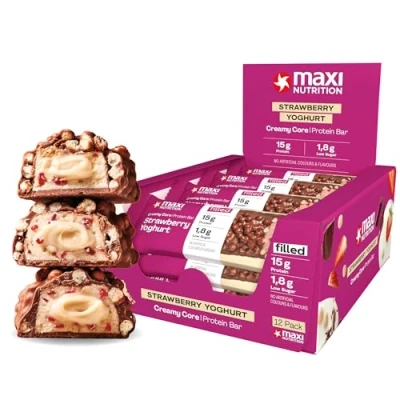 Image of MaxiNutrition Creamy Core Protein Bar Maxi nutriton High Snack Fat Free, Low in Sugar 15g Strawberry Yoghurt, 200 kcal per Serving, 12 x 45g
