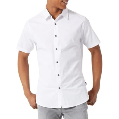 Image of DKNY Men Shirts Casual Button Down Shirt Short Sleeve Up for Men, White, Medium
