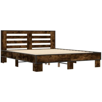 Image of vidaXL Bed Frame without Mattress Smoked Oak 150x200 cm King Size