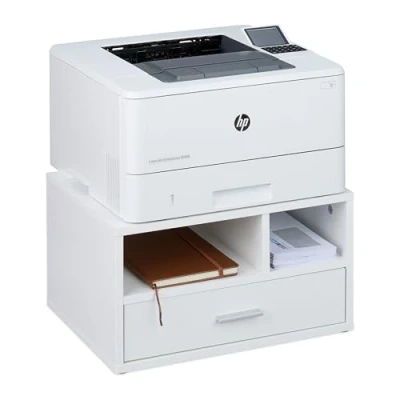 Image of Relaxdays Printer Stand for Desk, 2 Compartments &amp; Drawer, Office Shelf, Spare Paper Storage, 22.5 x 40 30 cm, White, Fibreboard, 22 cm