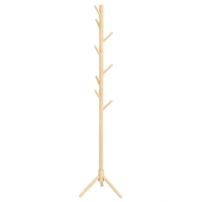 Image of HOMCOM Coat Rack, Freestanding Stand with 8 Hooks and Wooden Frame for Clothes, Bags, Hat Entryway, Hallway, Bedroom, Living Room, Natural
