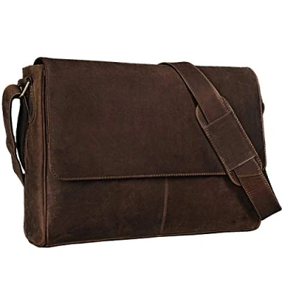 Image of STILORD Oskar Genuine Leather Bag Men &amp; Women Messenger Shoulder Classic Business Satchel Work Brown, Colour:Middle Brown