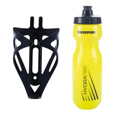 Image of Oxford Bike Bottle Holder and 750ml Yellow BPA Free Water Set Durable Matt Black Cage, Universal Fit for Road Mountain Bikes, Easy Install Perfect Outdoor Cycling Hydration