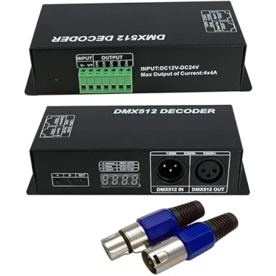 Image of DMX 512 Digital Display Decoder, Dimming Driver DMX512 Controller for LED RGBW Tape Strip Light RJ45 Connection DC12 24V 20A (4 Channel with Display)