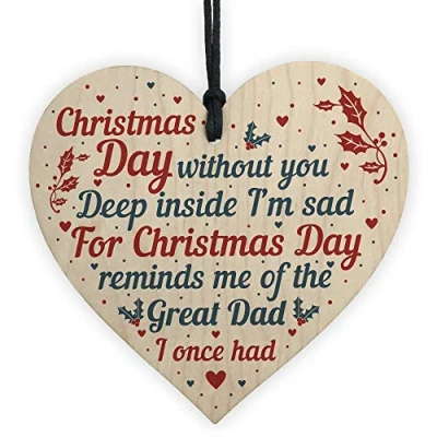 Image of RED OCEAN Great Dad Memorial Christmas Tree Bauble Wooden Hanging Heart Xmas Decoration Sign