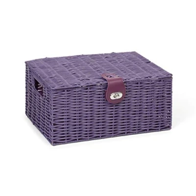 Image of Arpan Medium Resin Woven Storage Basket Box With Lid &amp; Lock Purple