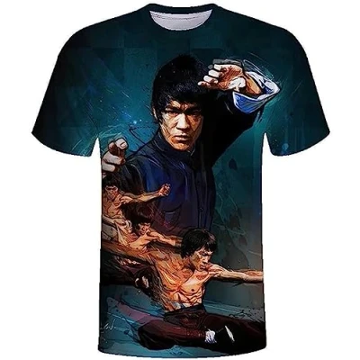 Image of Li Xiaolong Dragon T Shirt for Men Kung Fu Martial Art 3D Printed Crew Neck Graphic Sport Tops Tees