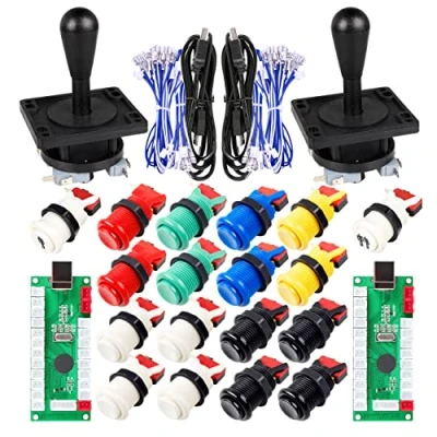 Image of EG STARTS Classic Arcade Game DIY Part for Mame USB Cabinet 2x Zero Delay Encoder to PC Games + 8 Way Joystick 18x Push Button (Including 1p / 2p Start Buttons) Multiple Colour Kits