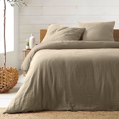 Image of Douceur d&#039;Intérieur 3 Piece Bedding Set (260 x 240 cm) Angelia Sand, Cotton Gauze