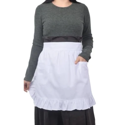 Image of Love Potato 100% Cotton 2 Pockets Waist Apron Kitchen Cooking Restaurant Bistro Half Aprons for Girl Woman, White