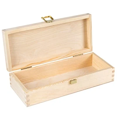 Image of Creative Deco Small Wooden Storage Box 24 x 10.5 5.7 cm Golden Latch &amp; Lid Unpainted Plain Trinket Easter Gift Office or Bedroom Jewellery