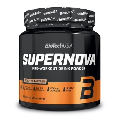 Image of BioTechUSA Supernova Sugar Free Pre Workout Powder 10 Active Ingredients Micronized Creatine High Caffeine 282 g Peach
