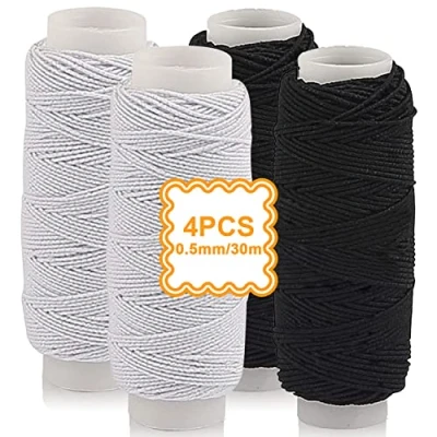 Image of 4Pcs Shirring Elastic Thread, White/Black 2 Spools Each Sewing Thread Spool Stretch Cord for Machine Knitting Clothes Jewelry Making(0.5mm*27m)