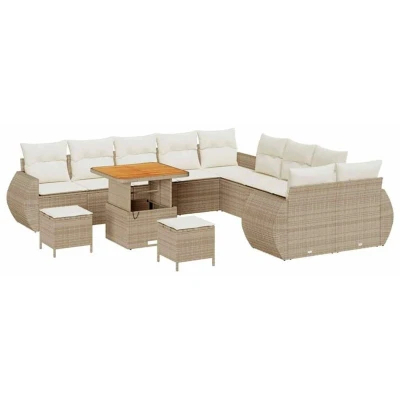 Image of vidaXL 13 Piece Garden Sofa Set with Cushions Beige Poly Rattan Acacia