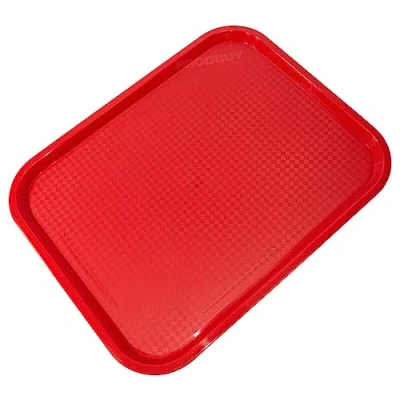 Image of Set of 4 Large Red 45cm Plastic Food Canteen Serving Trays