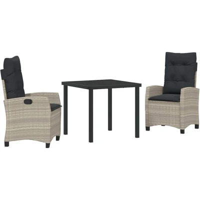Image of vidaXL 3 Piece Garden Dining Set with Cushions Light Grey Poly Rattan