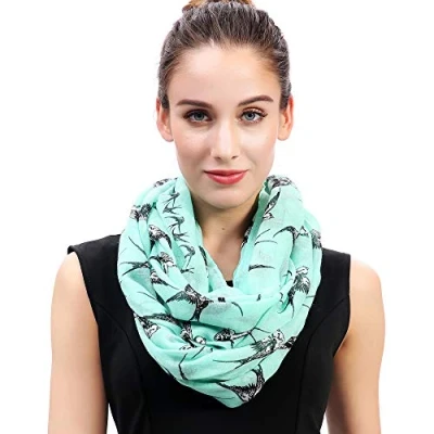 Image of Lina &amp; Lily Swallow Bird Print Lightweight Snood Scarf (Mint green)