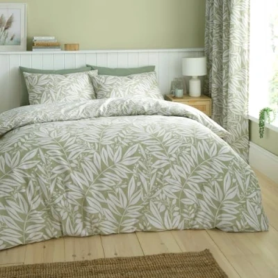 Image of Catherine Lansfield Sorrel Leaf Super King Duvet Set Green