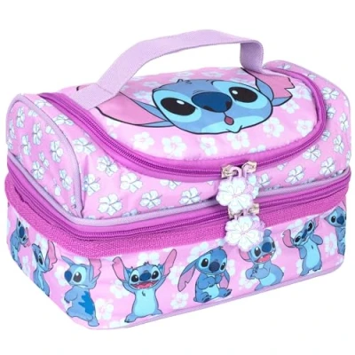 Image of Disney Stitch Multi Compartment Lunch Bag for Kids School Thermal Insulated Double Decker Food Carier Girls