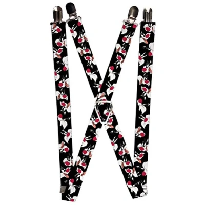 Image of Buckle Down Men&#039;s Suspenders Sylvester the Cat Expressions Scattered Black Suspenders, Multi, One Size UK