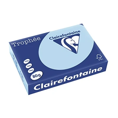 Image of Clairefontaine 1798C Trophée Printer Paper for All Laser Printers, Copiers and Inkjet A4 (21 x 29.7 cm), 80 g, 1 Ream of 500 Sheets, Light Blue